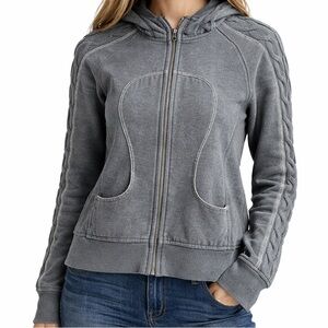 Lululemon Scuba Hoodie Grey Lime Lined Hood Cable Sleeve Size 6